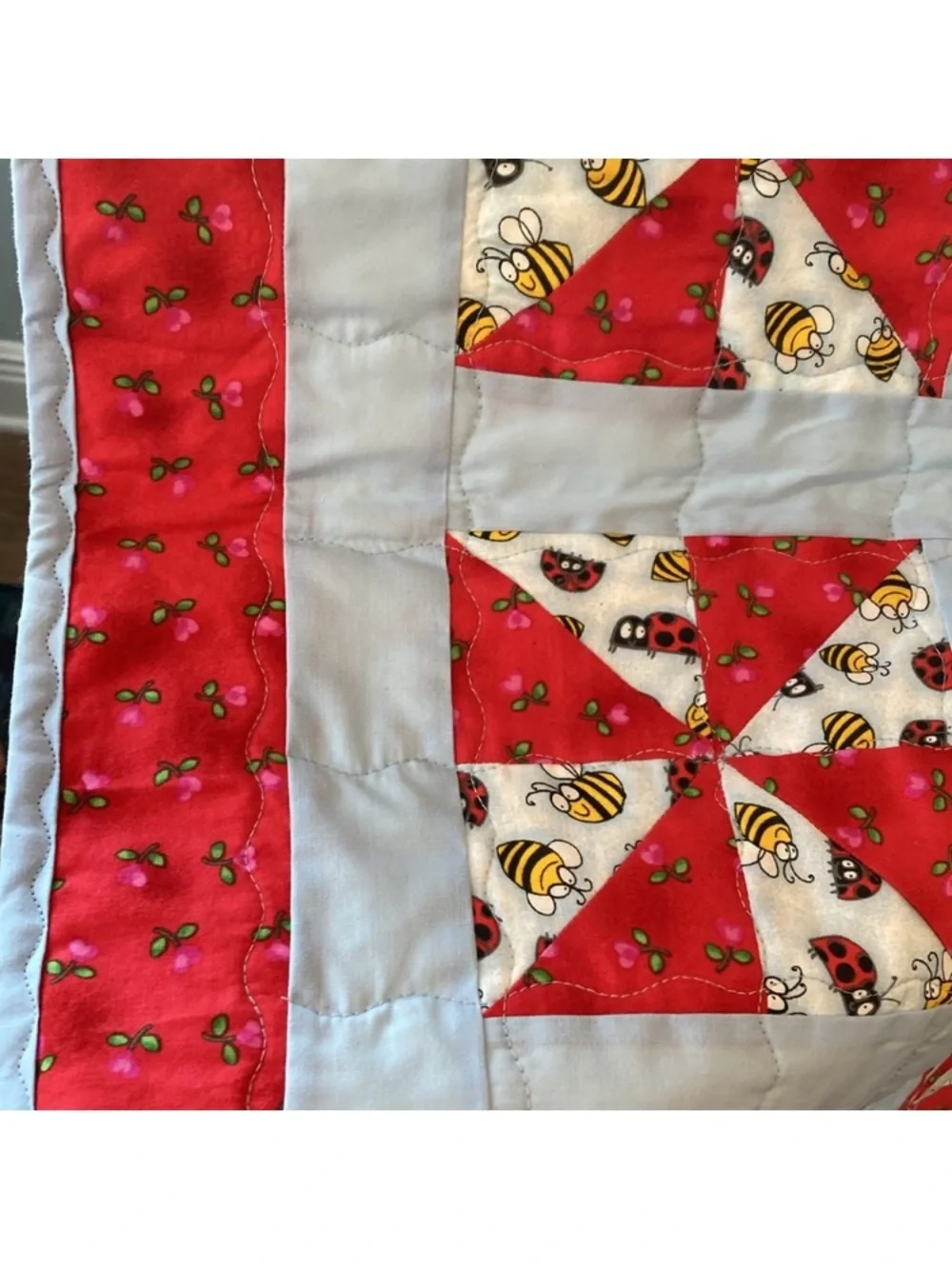 Handmade Ladybug Bee Pinwheel Baby Quilt